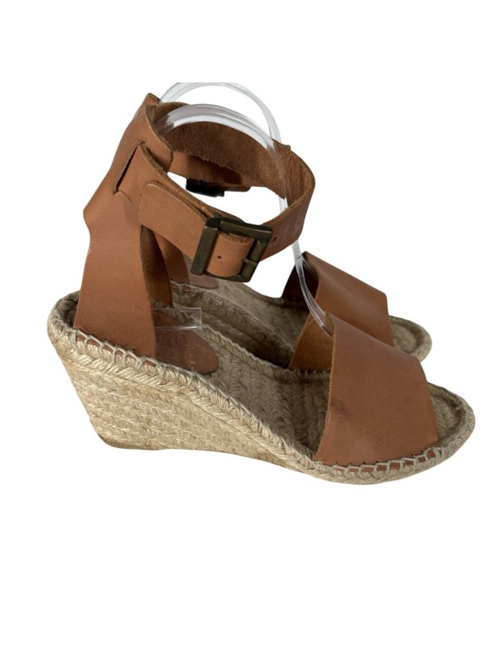 Picon Women 8 Tan Leather Ankle Strap Espadrille Wedge Sandals Made In Spain
